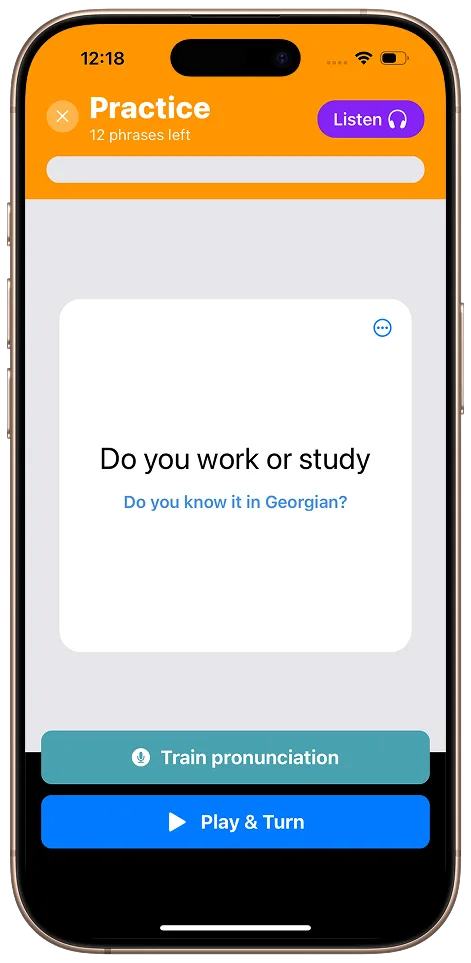 Practising the phrase "Do you work or study?" in Georgian